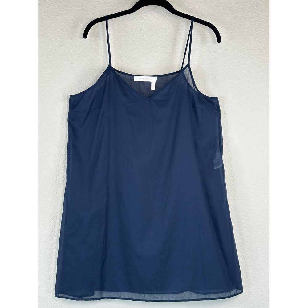See by Chloe Sheer Cotton Camisole Tunic Blue Diamonde V Neck Size 44 US 12 NWOT